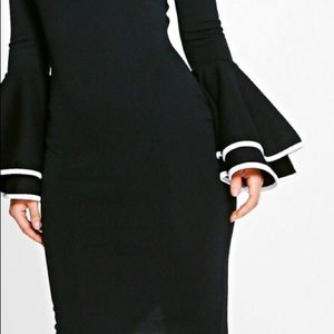 Black and White Flared Sleeve Midi Dress